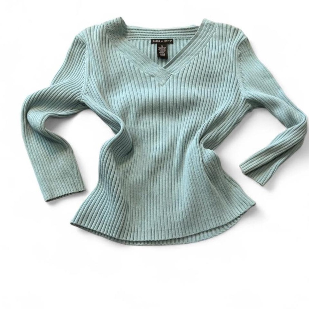 Y2K Deane & White Aqua Blue‎ Ribbed Sweater